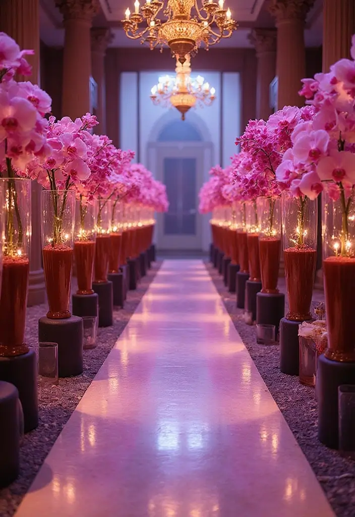 29 Elegant Aisle Flowers Wedding Ideas to Beautify Your Ceremony - 17. Orchid Displays