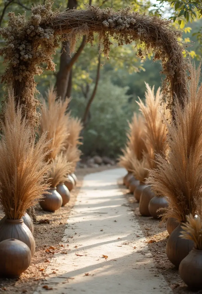 29 Elegant Aisle Flowers Wedding Ideas to Beautify Your Ceremony - 18. Dried Flower Arrangements