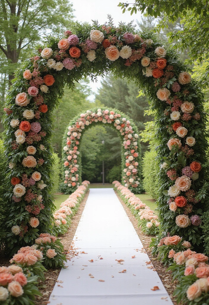 29 Elegant Aisle Flowers Wedding Ideas to Beautify Your Ceremony - 6. Floral Arches