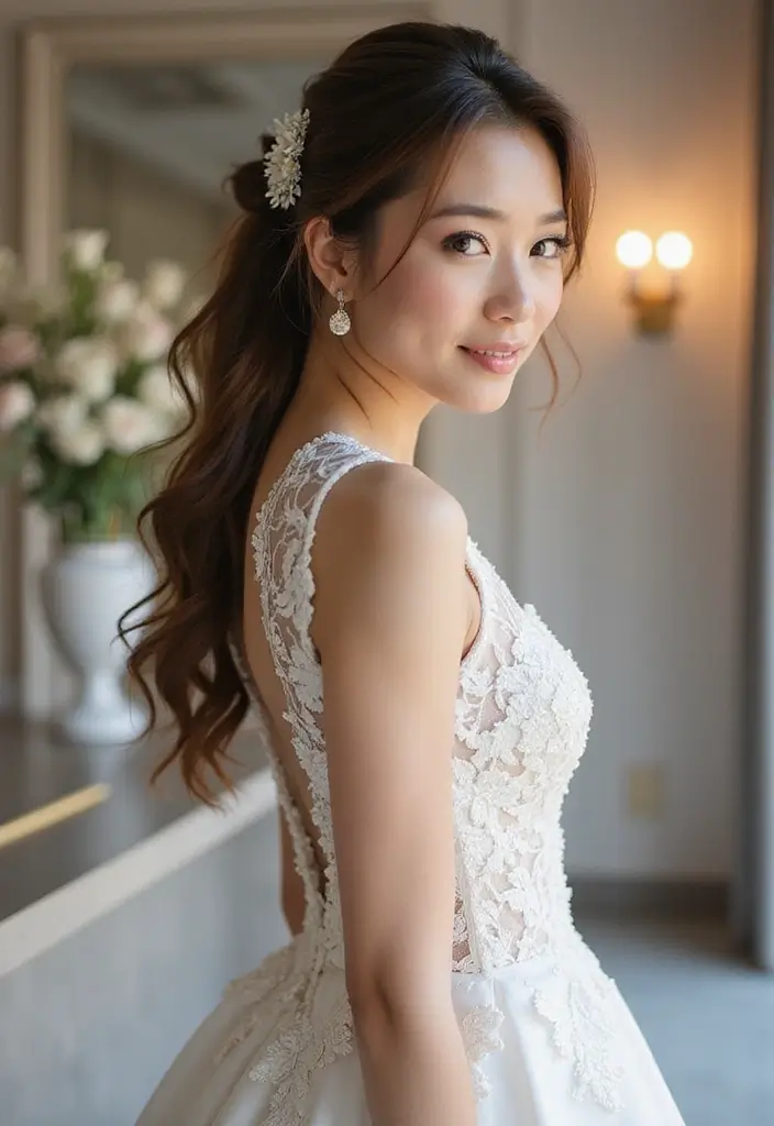 29 Elegant Brunette Wedding Hairstyles to Enhance Your Look - 11. Ponytail with a Twist