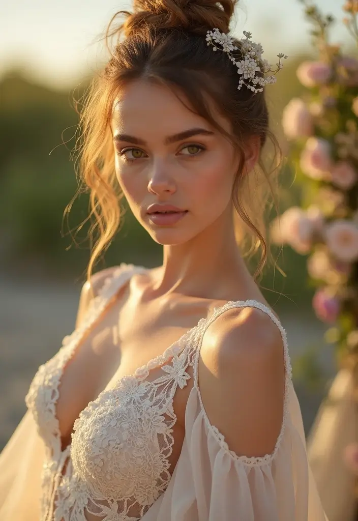 29 Elegant Brunette Wedding Hairstyles to Enhance Your Look - 14. Messy Bun