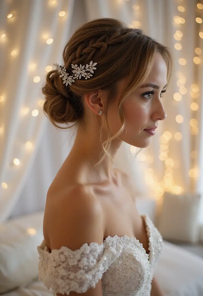 29 Elegant Brunette Wedding Hairstyles to Enhance Your Look - 15. Glittery Updo