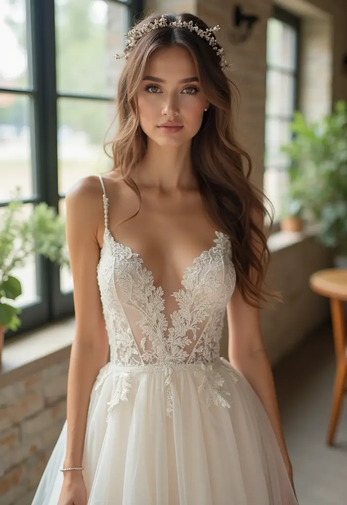 29 Elegant Brunette Wedding Hairstyles to Enhance Your Look - 4. Half-Up Half-Down Style