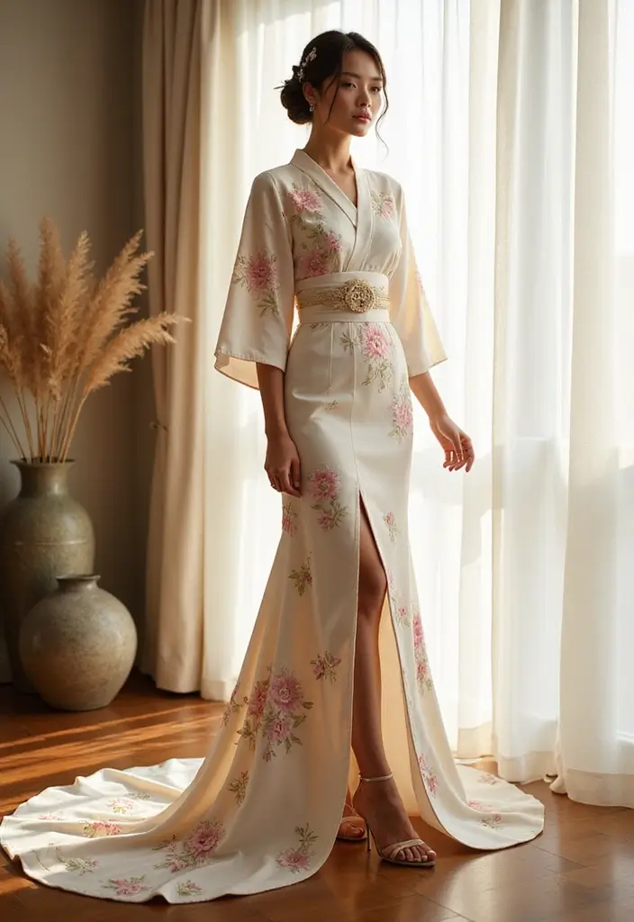29 Elegant Kimono Wedding Dress Designs for a Unique Celebration - 24. Skirt Slits for a Touch of Edginess