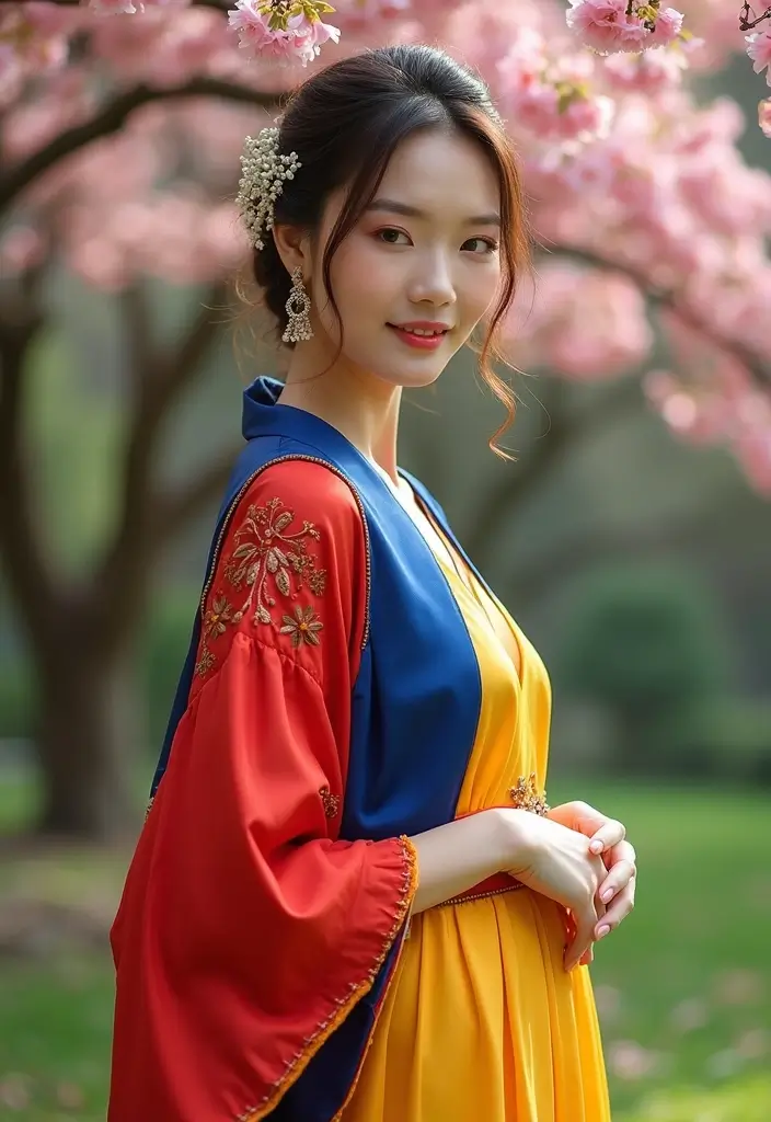 29 Elegant Kimono Wedding Dress Designs for a Unique Celebration - 28. Bold Color Blocking