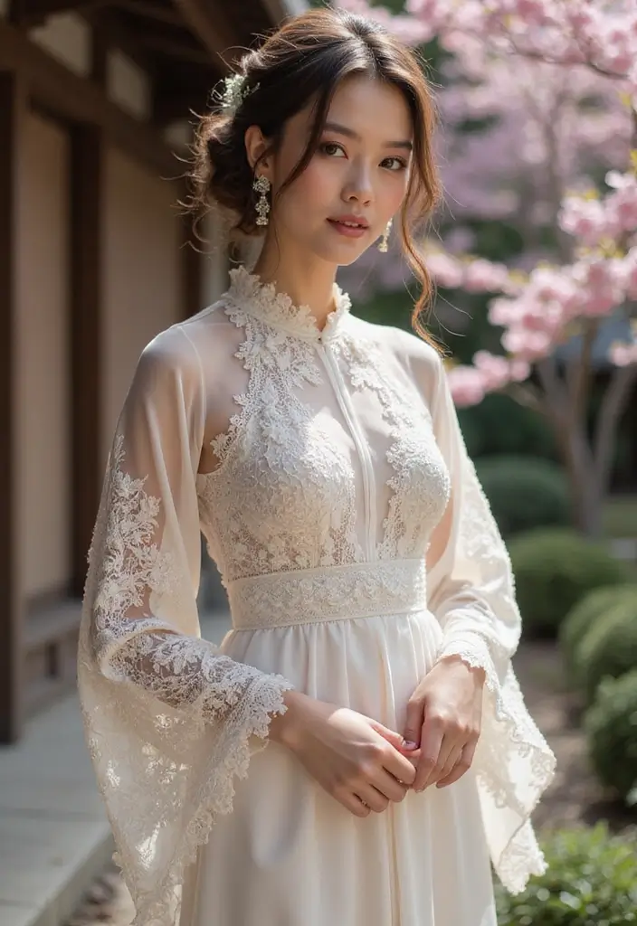 29 Elegant Kimono Wedding Dress Designs for a Unique Celebration - 29. Vintage Lace Details