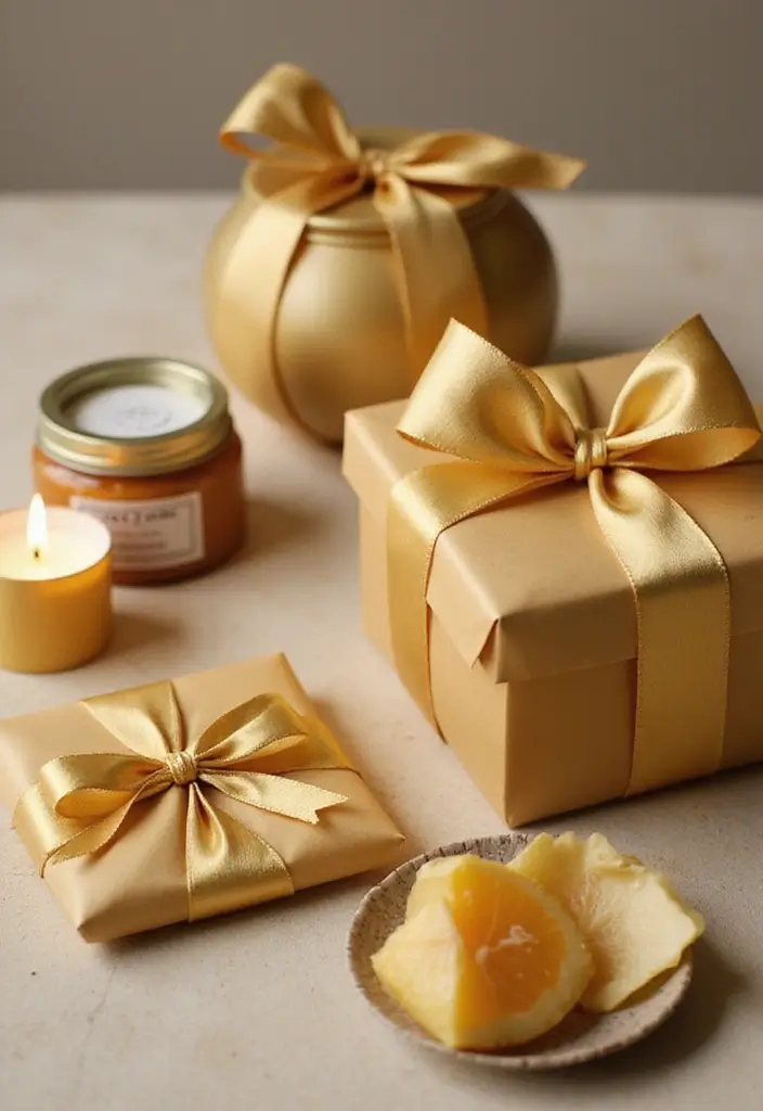 29 Gorgeous 50th Wedding Anniversary Decorations to Wow Your Guests - 12. Golden Themed Party Favors