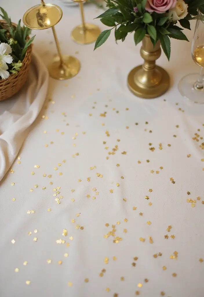 29 Gorgeous 50th Wedding Anniversary Decorations to Wow Your Guests - 16. Golden Confetti Table Decor