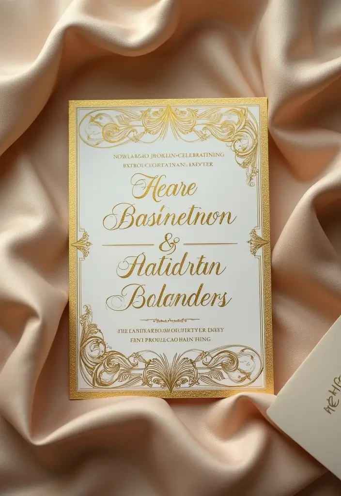 29 Gorgeous 50th Wedding Anniversary Decorations to Wow Your Guests - 18. Golden Themed Invitations