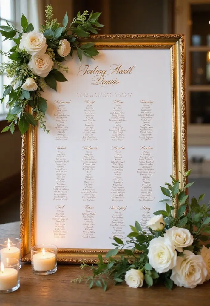 29 Gorgeous 50th Wedding Anniversary Decorations to Wow Your Guests - 23. Golden Themed Seating Chart