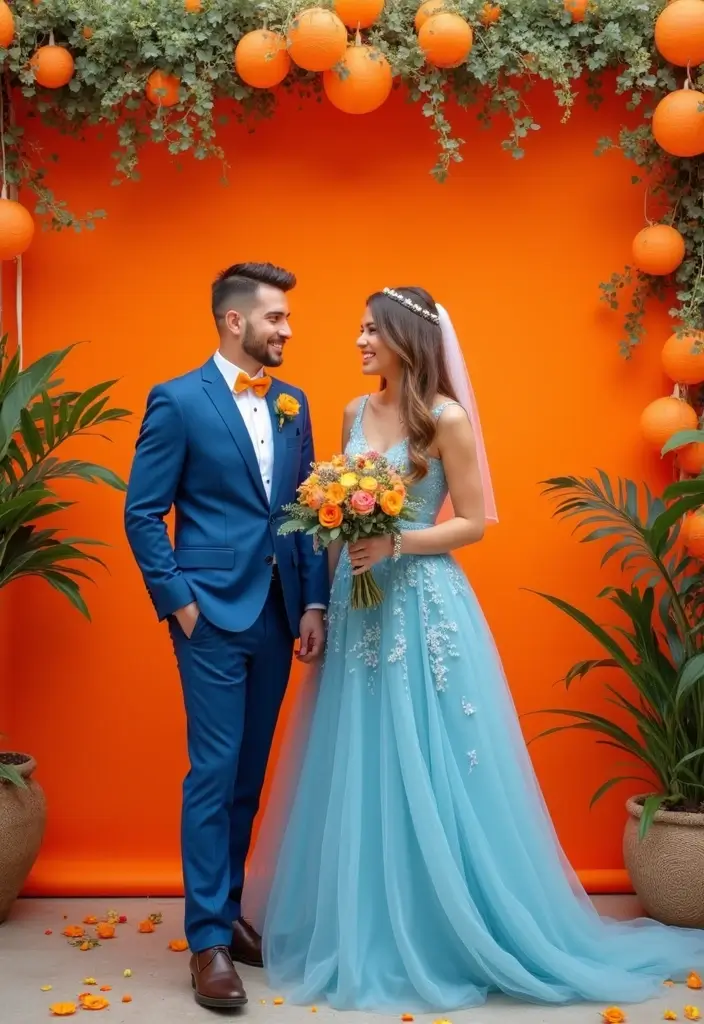 29 Perfect August Wedding Colors to Brighten Your Celebration - 17. Bright Orange and Deep Blue