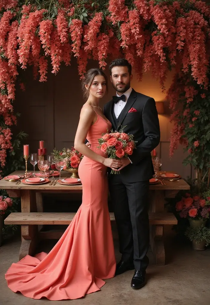29 Perfect August Wedding Colors to Brighten Your Celebration - 19. Charcoal and Coral
