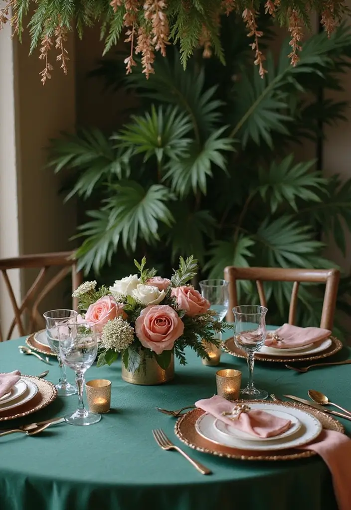 29 Perfect August Wedding Colors to Brighten Your Celebration - 28. Pine Green and Rose Gold