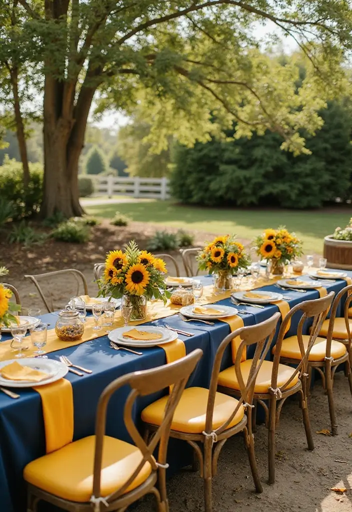 29 Perfect August Wedding Colors to Brighten Your Celebration - 5. Sunflower Yellow and Navy