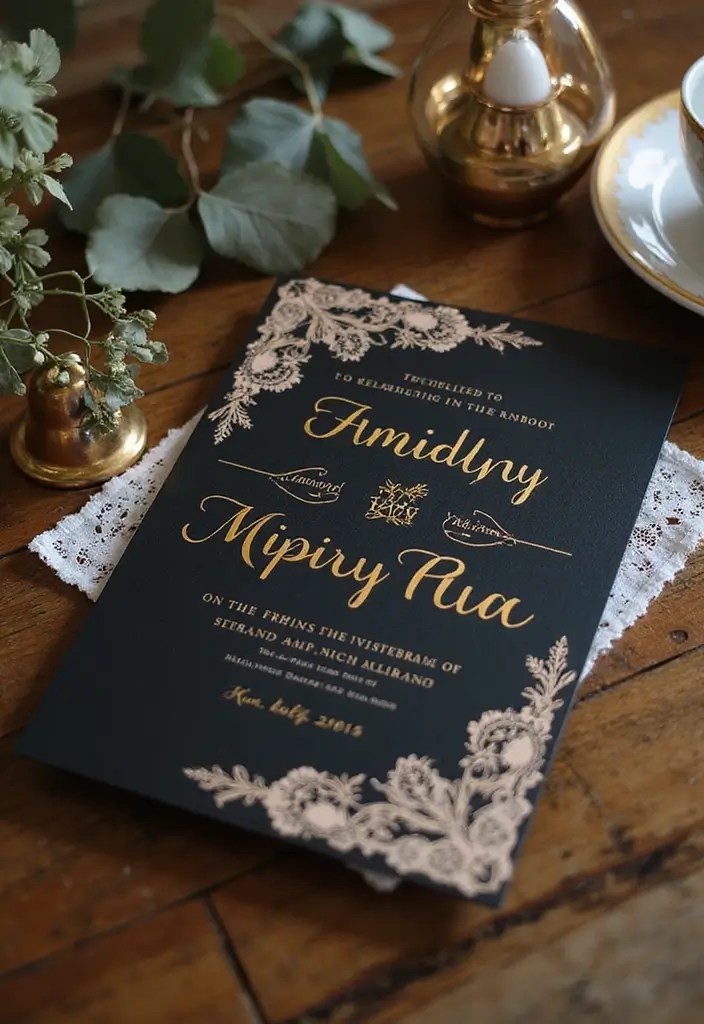 29 Sophisticated Black and Champagne Wedding Colors to Impress - 1. Timeless Black and Champagne Invitations