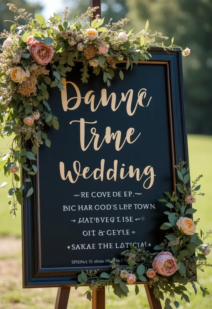 29 Sophisticated Black and Champagne Wedding Colors to Impress - 12. Eye-Catching Signage