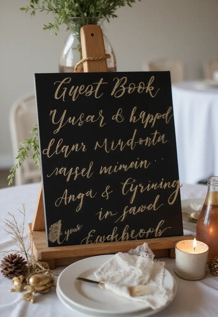 29 Sophisticated Black and Champagne Wedding Colors to Impress - 16. Creative Guest Book Ideas