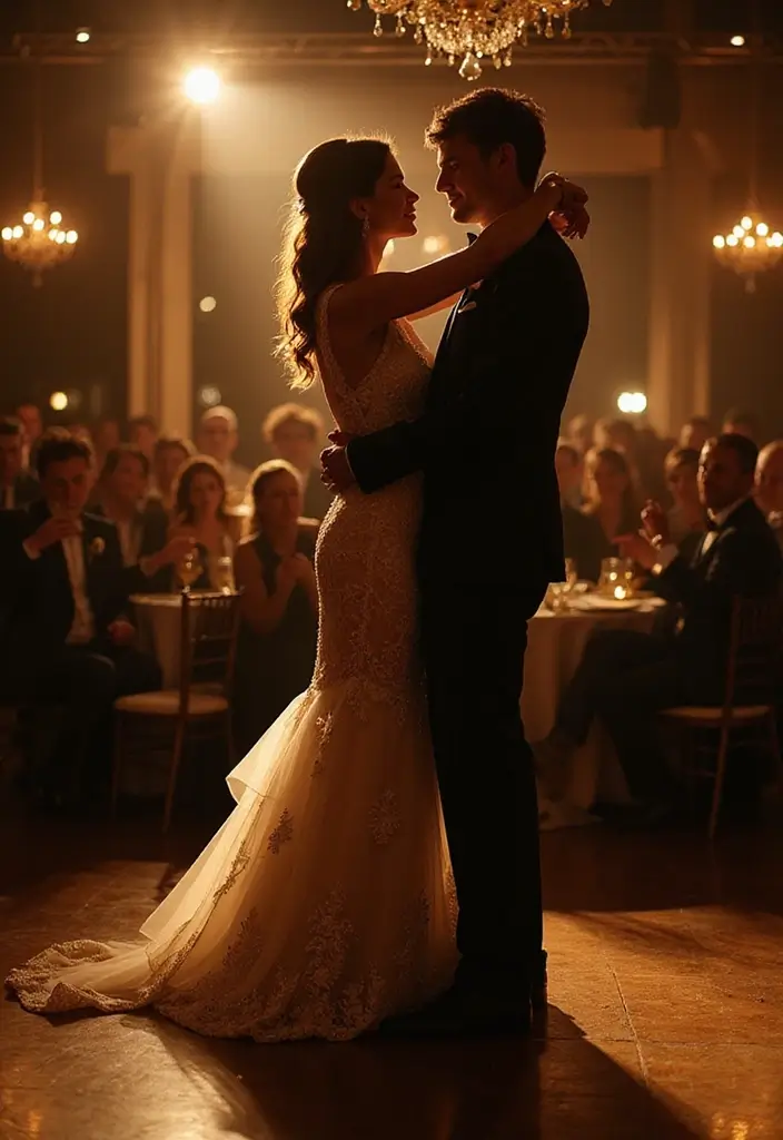 29 Sophisticated Black and Champagne Wedding Colors to Impress - 21. Romantic First Dance