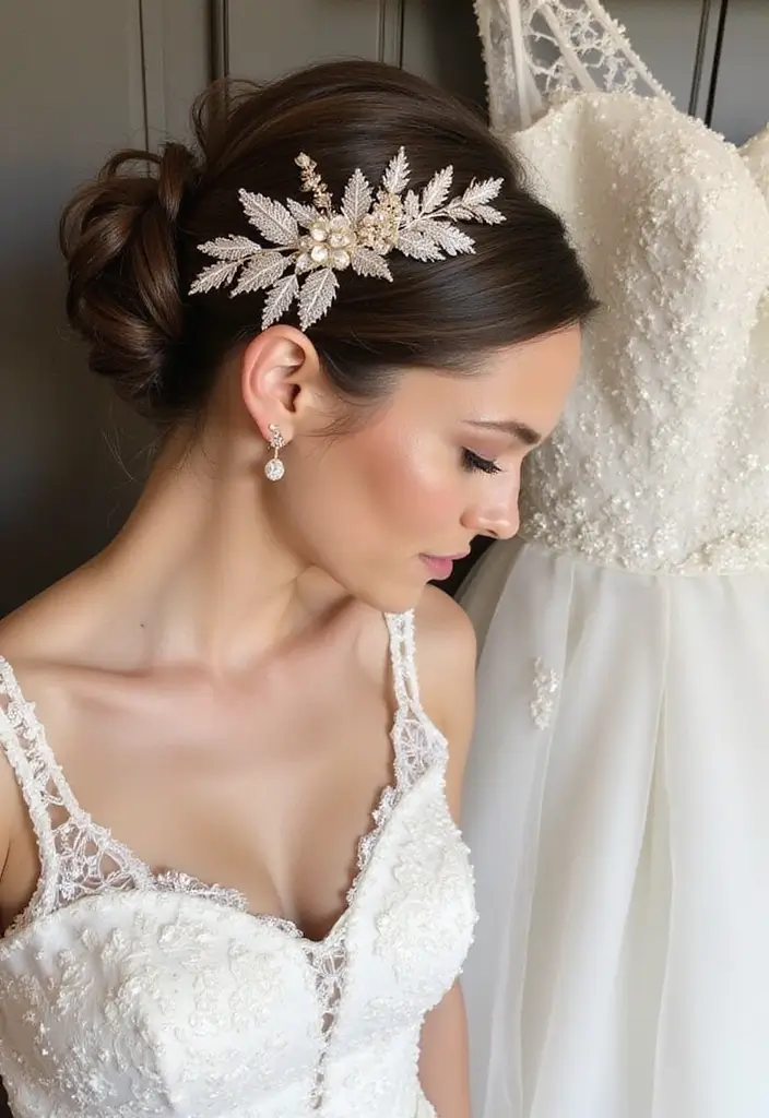 29 Sophisticated Black and Champagne Wedding Colors to Impress - 27. Chic Hair Accessories
