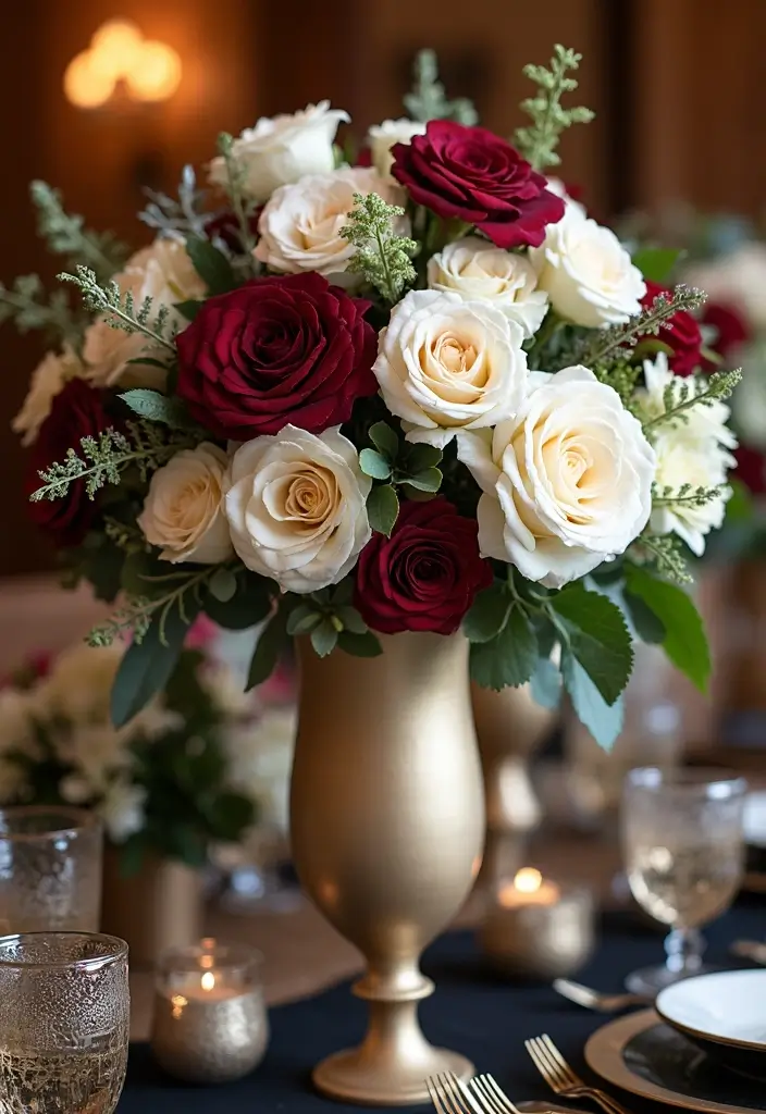 29 Sophisticated Black and Champagne Wedding Colors to Impress - 5. Luxurious Floral Arrangements