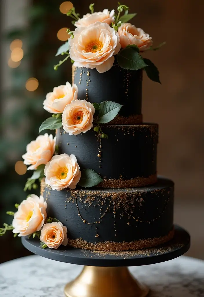 29 Sophisticated Black and Champagne Wedding Colors to Impress - 7. Unique Cake Designs
