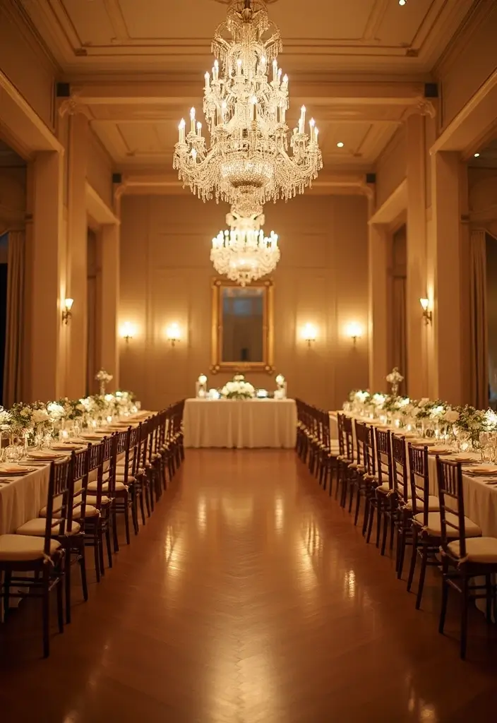 29 Sophisticated Black and Champagne Wedding Colors to Impress - 8. Striking Lighting Solutions