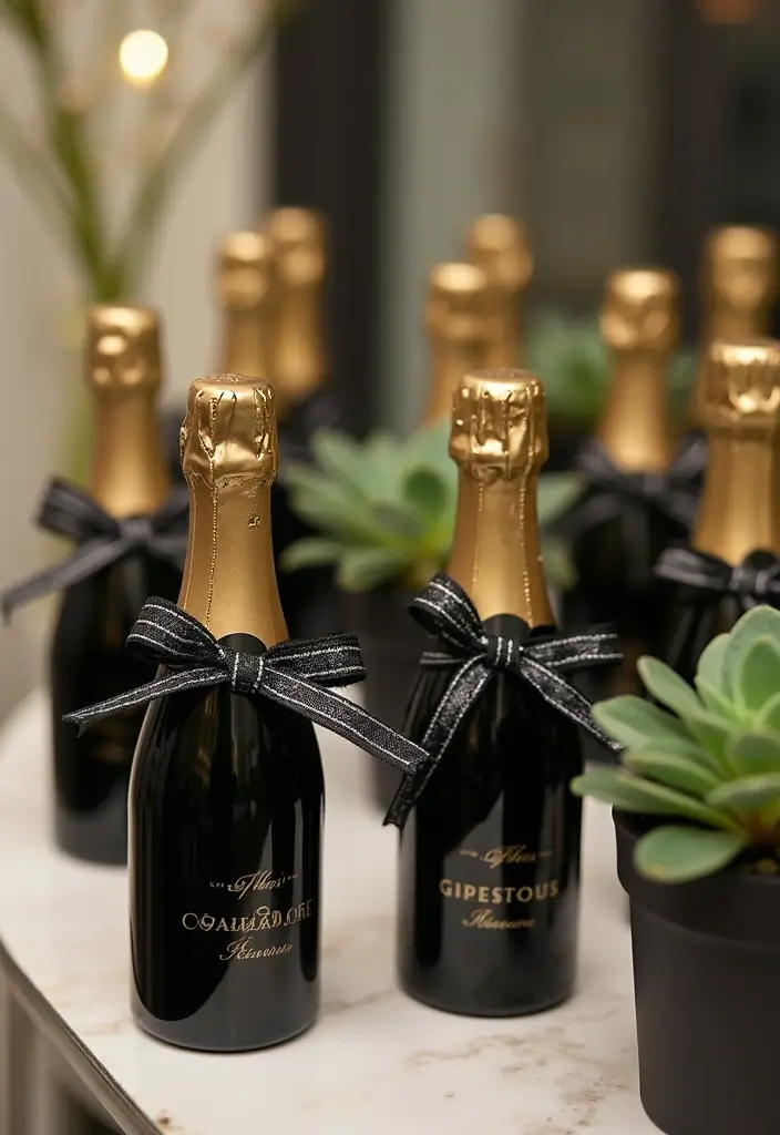 29 Sophisticated Black and Champagne Wedding Colors to Impress - 9. Elegant Wedding Favors