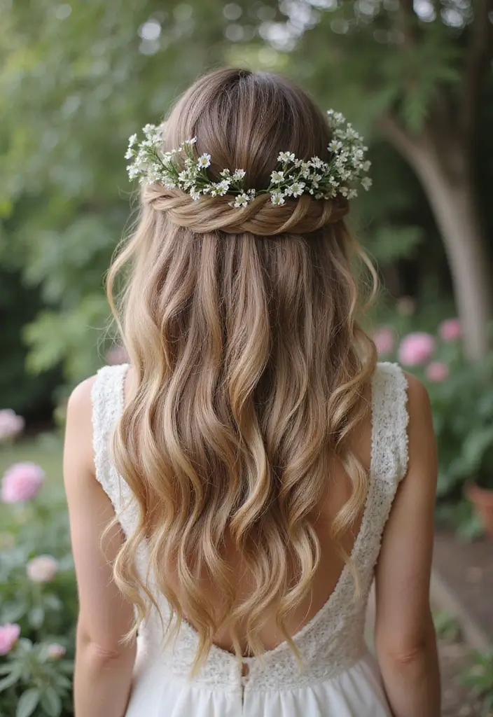 30 Beautiful Wedding Guest Hair Styles to Complete Your Look - 1. Loose Waves with Flowers