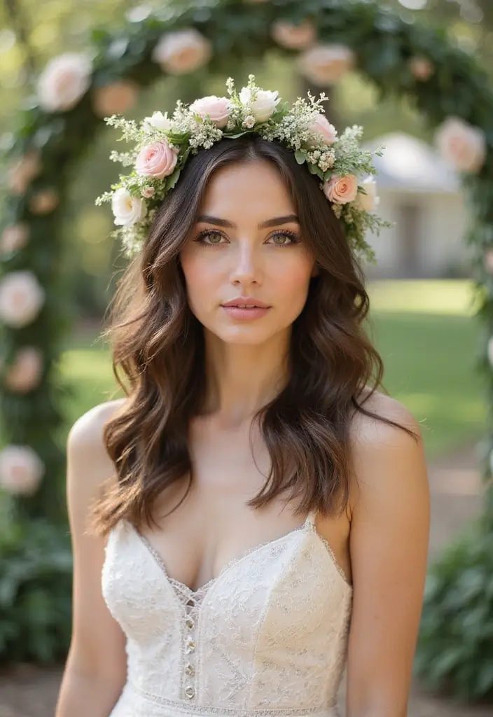30 Beautiful Wedding Guest Hair Styles to Complete Your Look - 10. Floral Headband with Loose Waves