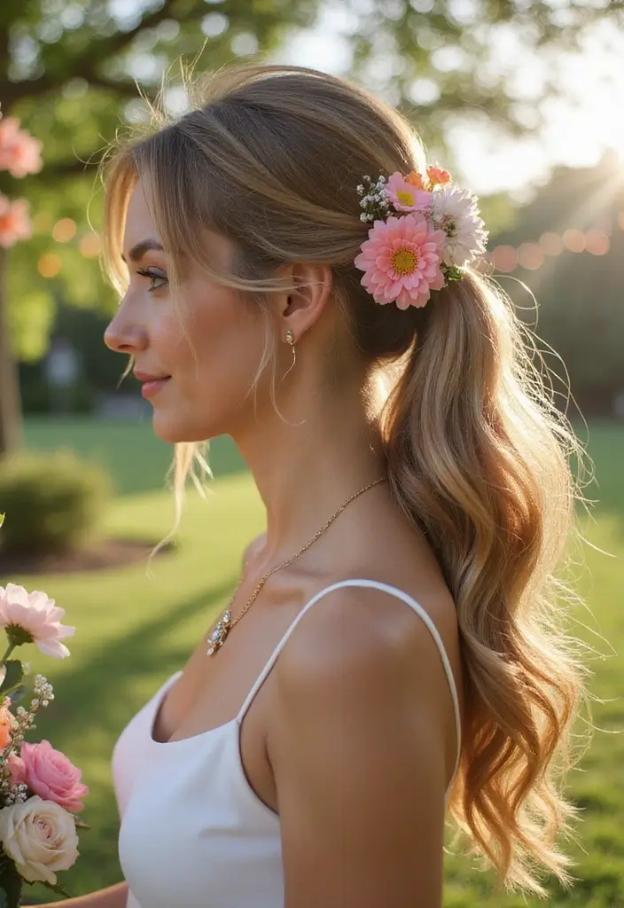 30 Beautiful Wedding Guest Hair Styles to Complete Your Look - 18. Flowy Side Ponytail