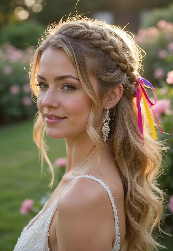 30 Beautiful Wedding Guest Hair Styles to Complete Your Look - 21. Loose Braid with Ribbon