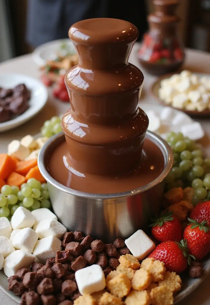 30 Delightful Candy Bar Wedding Ideas for Sweet Celebrations - 10. Chocolate Fountain Fun