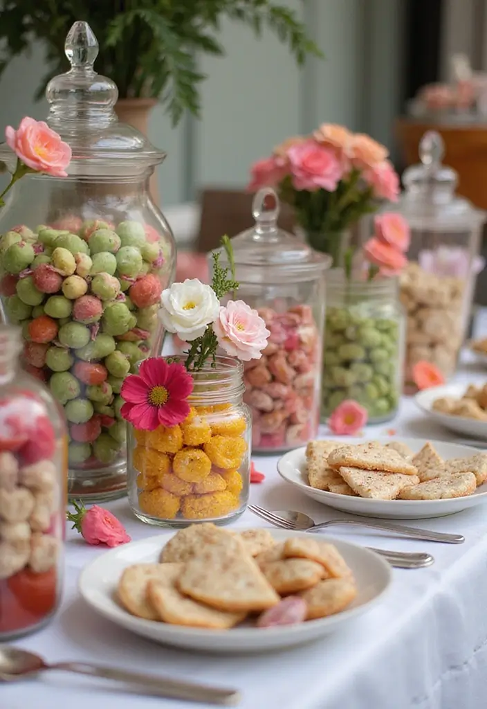 30 Delightful Candy Bar Wedding Ideas for Sweet Celebrations - 12. Edible Flower Decorations