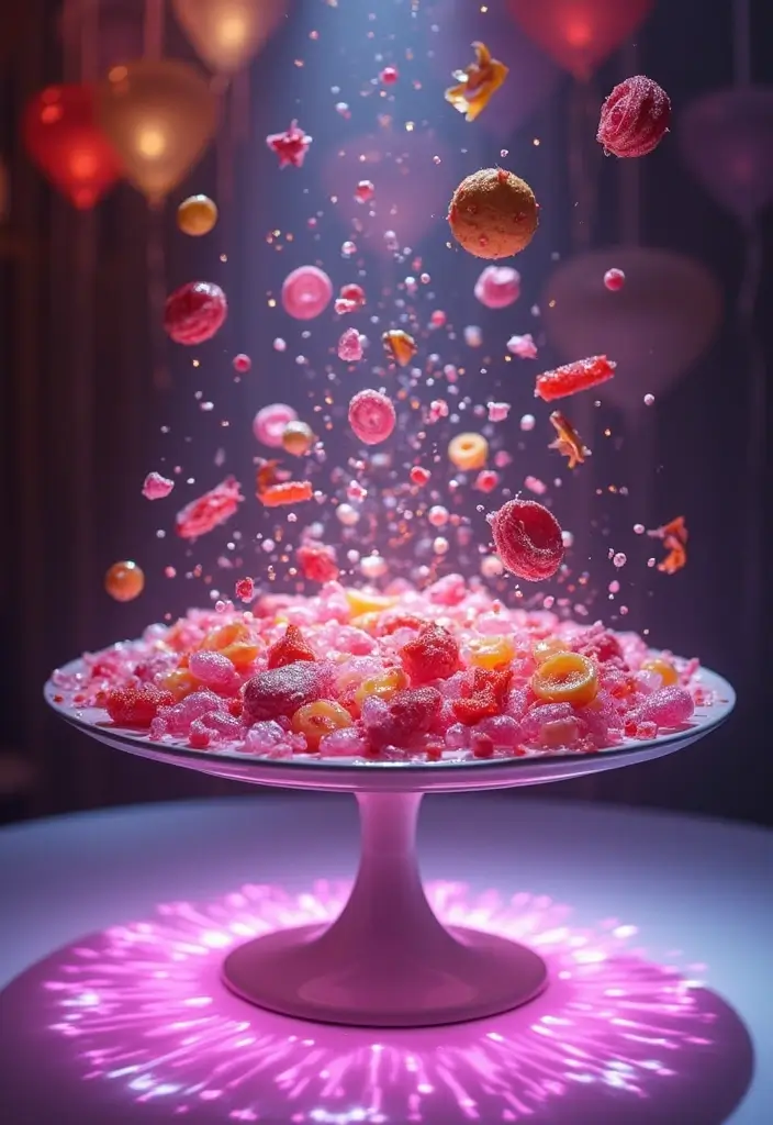 30 Delightful Candy Bar Wedding Ideas for Sweet Celebrations - 20. Floating Candy Table