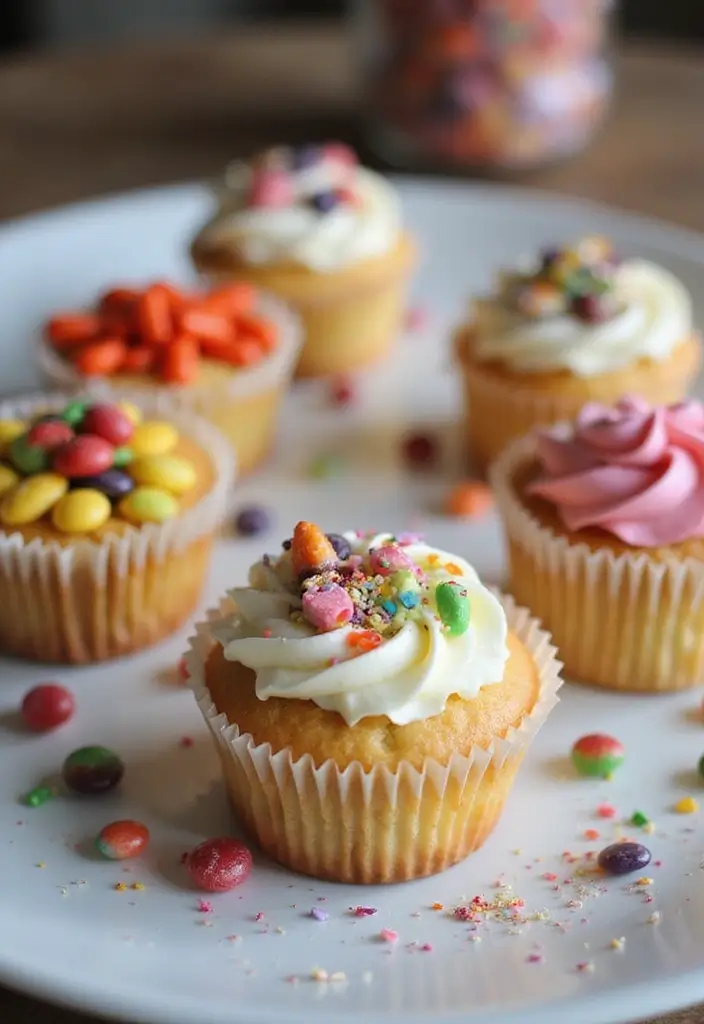 30 Delightful Candy Bar Wedding Ideas for Sweet Celebrations - 22. Cupcake and Candy Combo