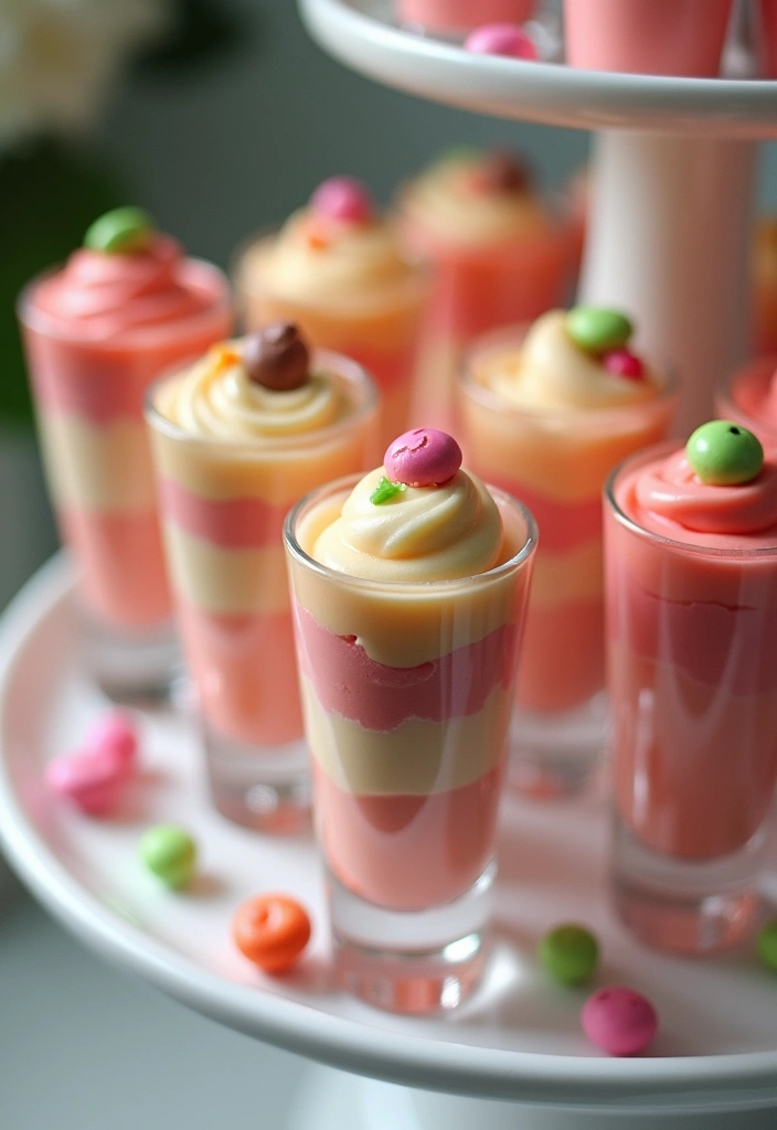 30 Delightful Candy Bar Wedding Ideas for Sweet Celebrations - 25. Mini Dessert Shooters