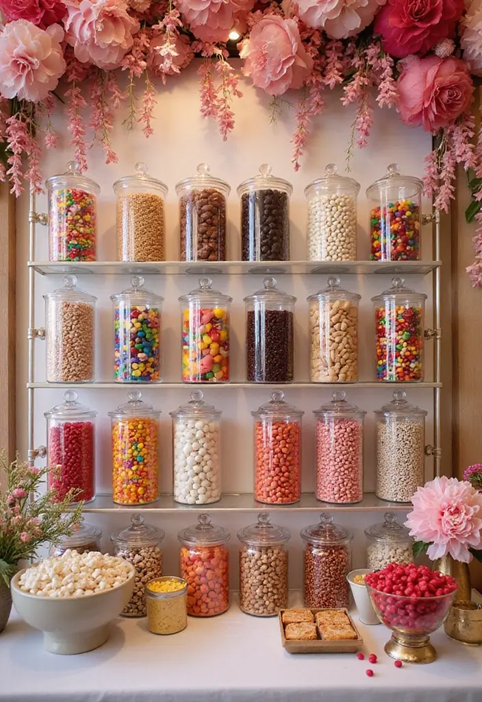 30 Delightful Candy Bar Wedding Ideas for Sweet Celebrations - 9. Interactive Candy Wall