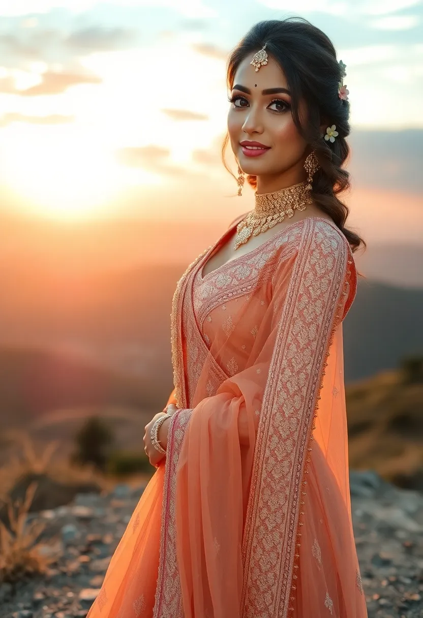 30 Elegant Bridal Poses Indian Wedding Photos You’ll Adore - 11. Gazing at the Horizon