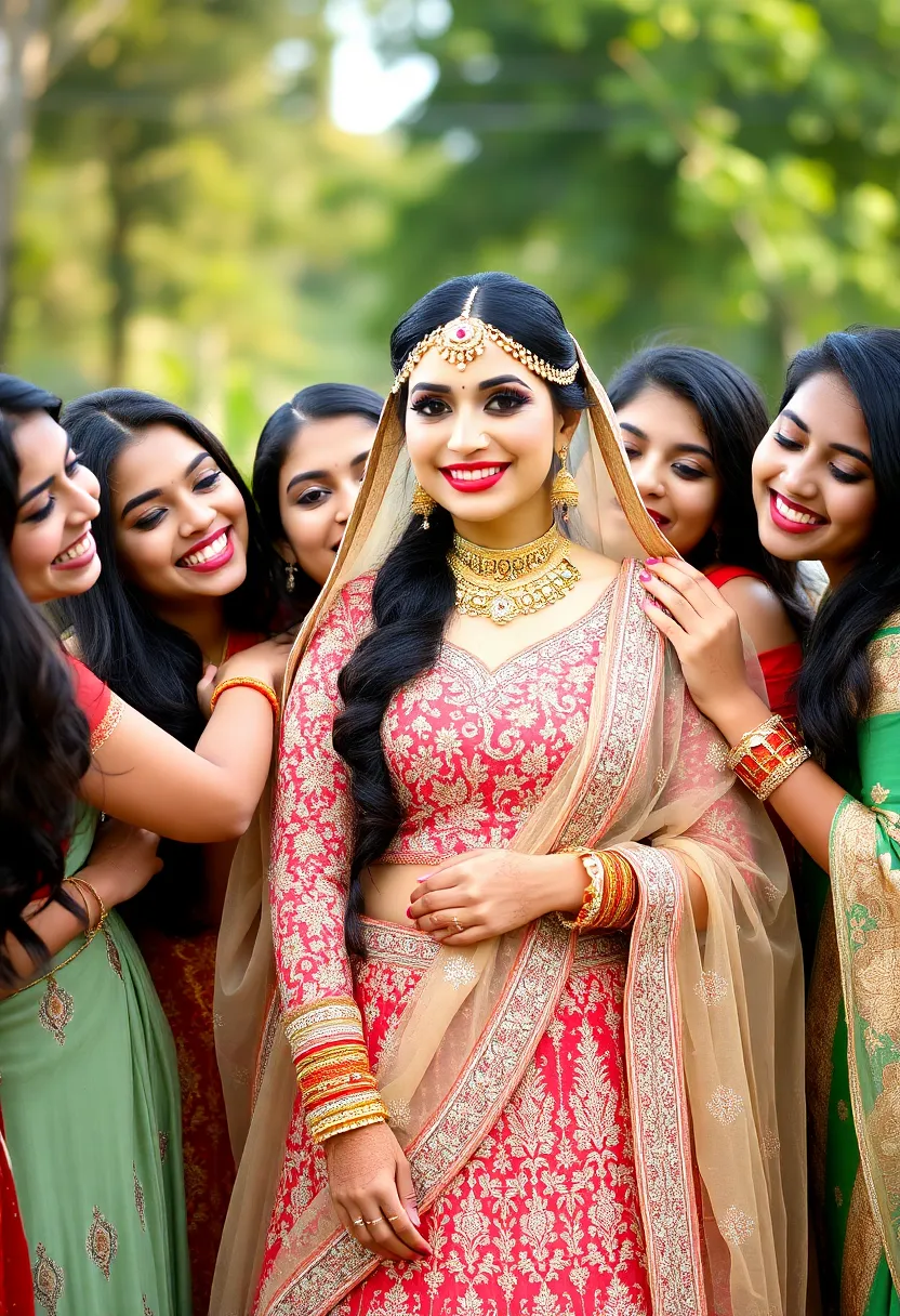 30 Elegant Bridal Poses Indian Wedding Photos You’ll Adore - 7. The Group Hug