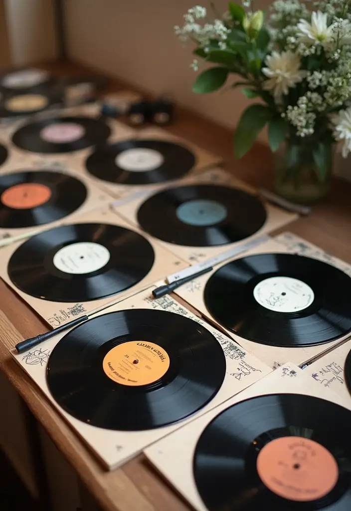 30 Fun and Stylish Retro Wedding Inspiration for Nostalgic Couples - 14. Retro Record Guestbook
