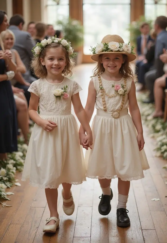 30 Fun and Stylish Retro Wedding Inspiration for Nostalgic Couples - 17. Whimsical Flower Girls and Ring Bearers