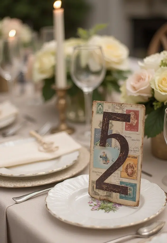 30 Fun and Stylish Retro Wedding Inspiration for Nostalgic Couples - 19. Charming Vintage Table Numbers