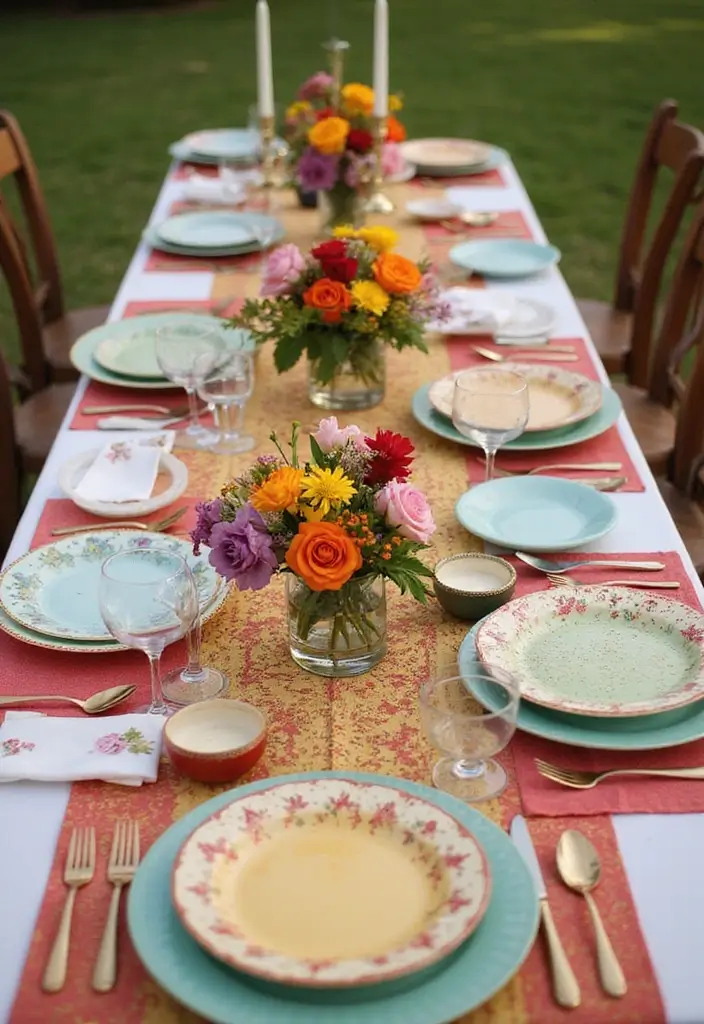 30 Fun and Stylish Retro Wedding Inspiration for Nostalgic Couples - 5. Colorful Retro Table Settings