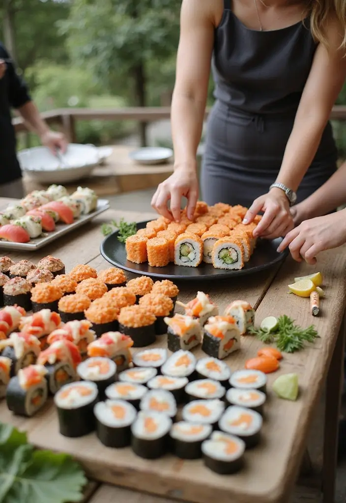 30 Popular Food Truck Wedding Ideas for a Trendy Feast - 11. Vegan Sushi Rolls Station