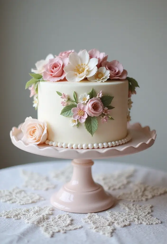 30 Stunning 25th Wedding Anniversary Cakes You’ll Love - 2. Romantic Floral Fondant Cakes