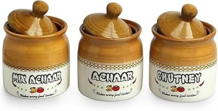 Old Martaban' Ceramic Pickle Jars for Dining Table Container with Lid (N...