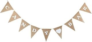 Burlap Candy Bar Banner Triangle Shaped Flag Garland Sign for Wedding Br...