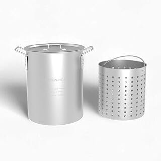 GasOne 30Qt Aluminum Stock Pot with Strainer and Lid – Large Deep Fryer ...