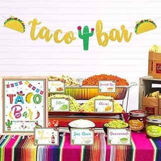 Kitticcino Taco Bar Decoration Kit - Banner Sign Tents Garland for Fiest...
