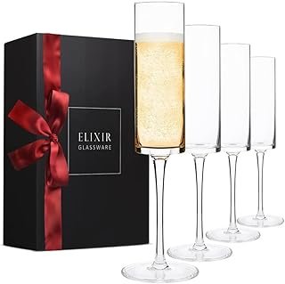 ELIXIR GLASSWARE Champagne Flutes, Edge Champagne Glass Set of 4 - Moder...